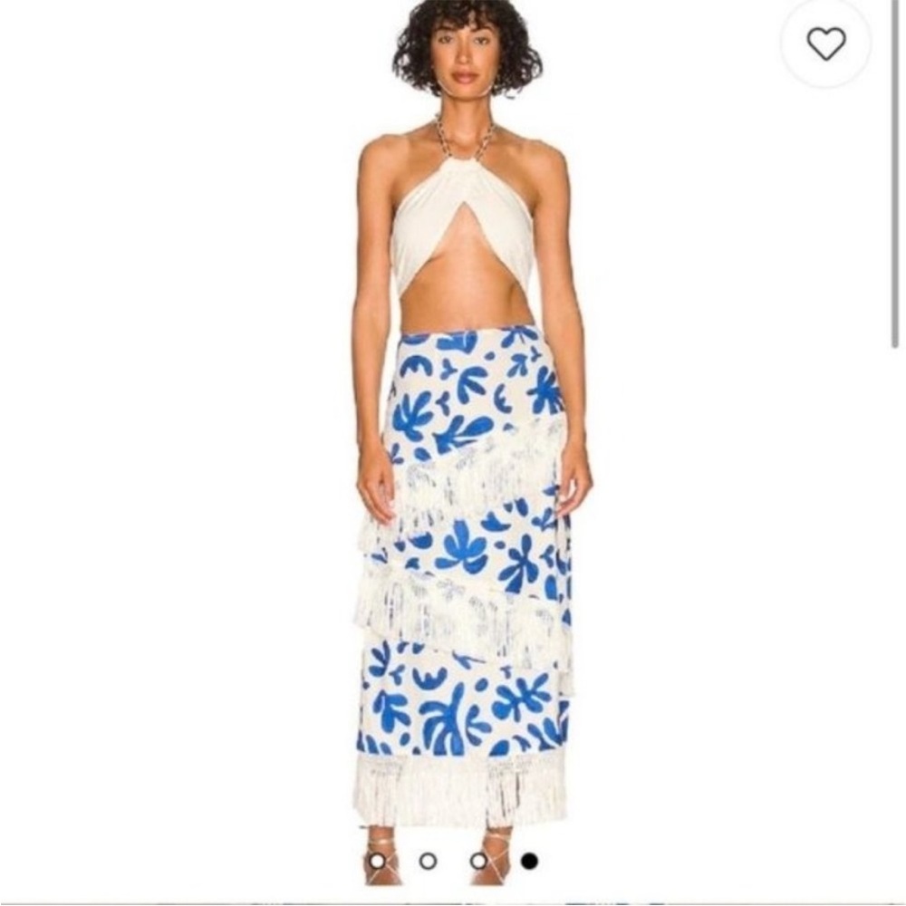 WeWoreWhat blue and white patterned midi linen skirt. Size medium